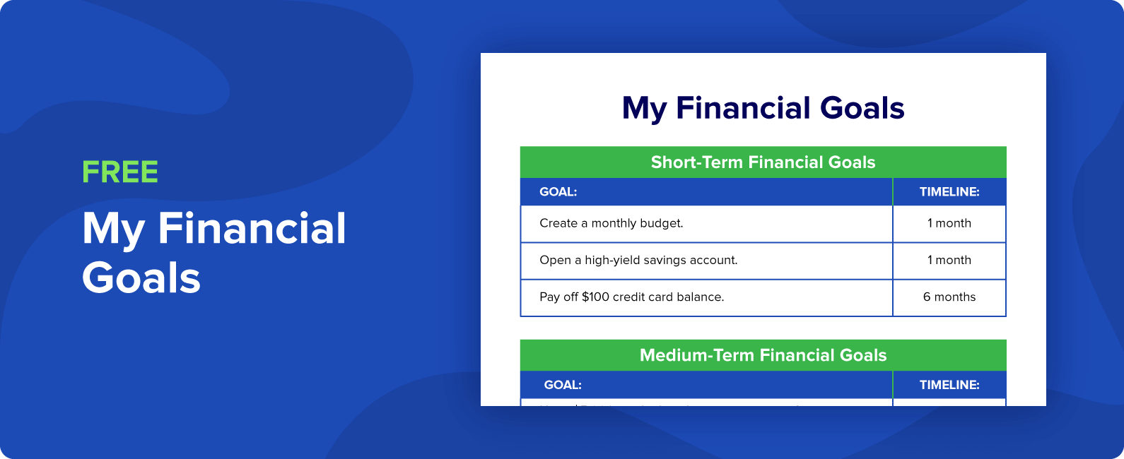 free financial goals template